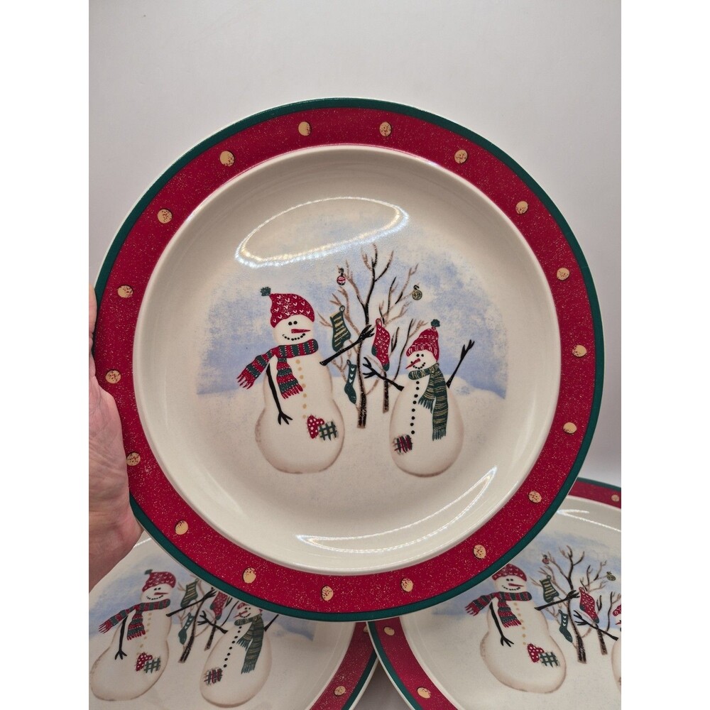 Vintage Royal Seasons Stoneware Snowman Dinner Plate Christmas Lot of 4 NEW